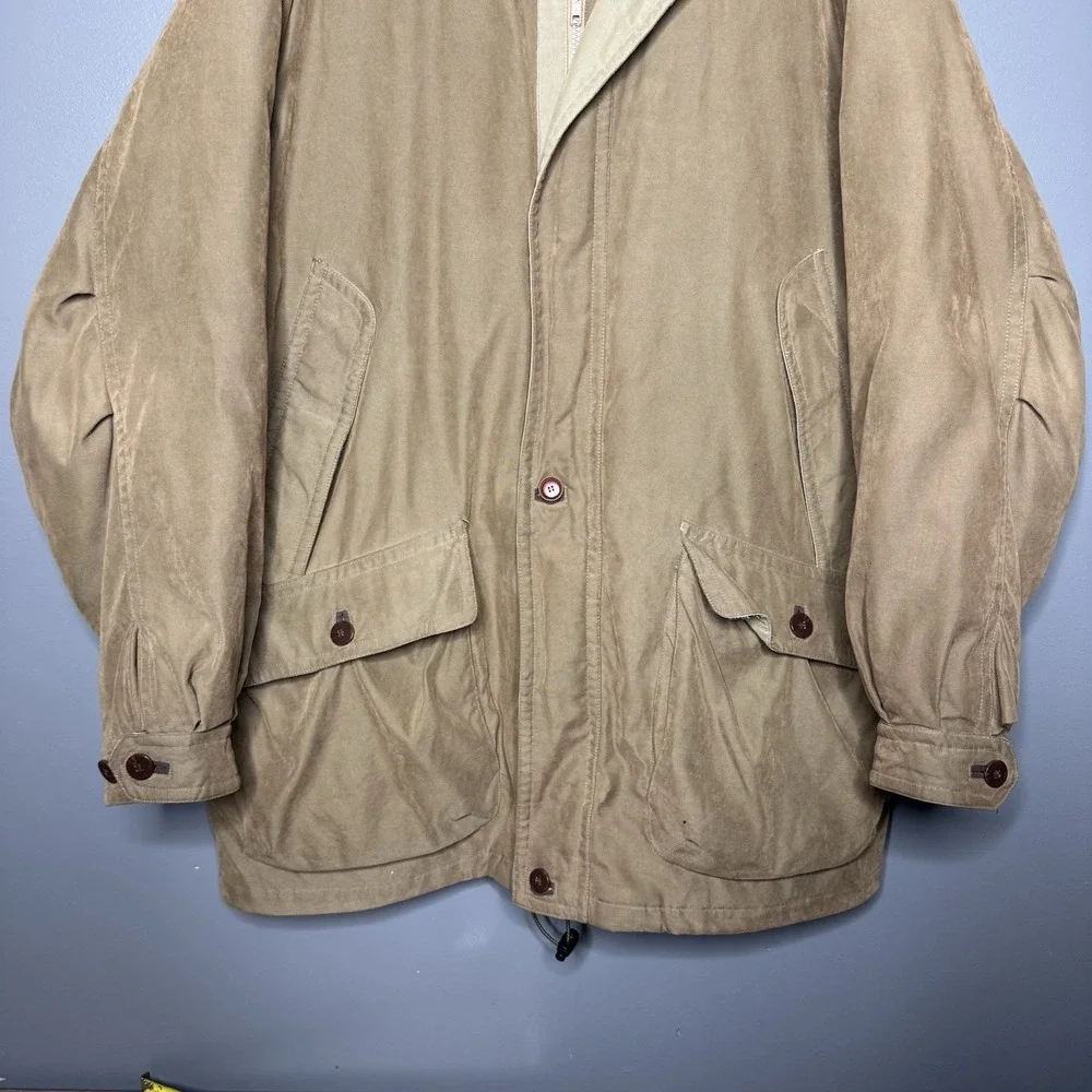 Cabelas Outfitter Series Mens XL Down Jacket XL Leather‎ Collar Barn Chore Parka